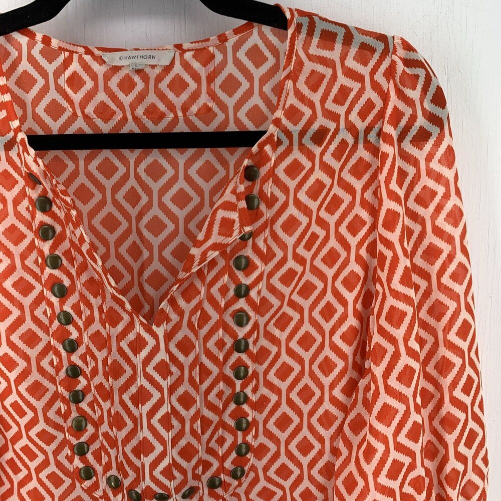 41 Hawthorn Womens Large Popover Blouse Studded Preppy Boho Festival Geometric - Picture 3 of 8
